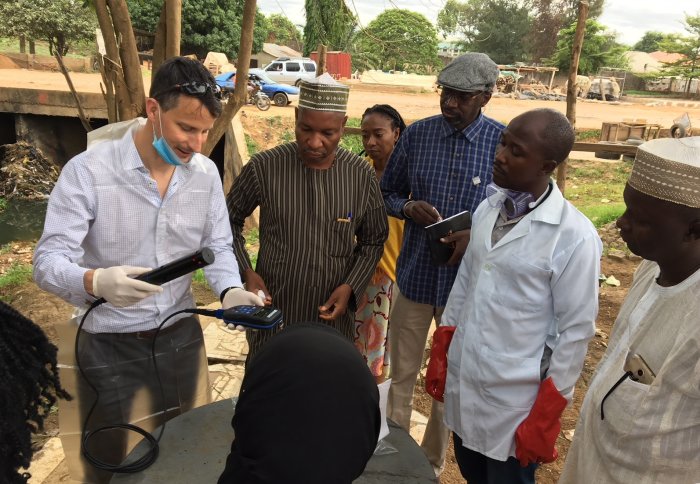 Professor Nicholas Grassly and colleagues in Nigeria during a study to detect poliovirus in sewage