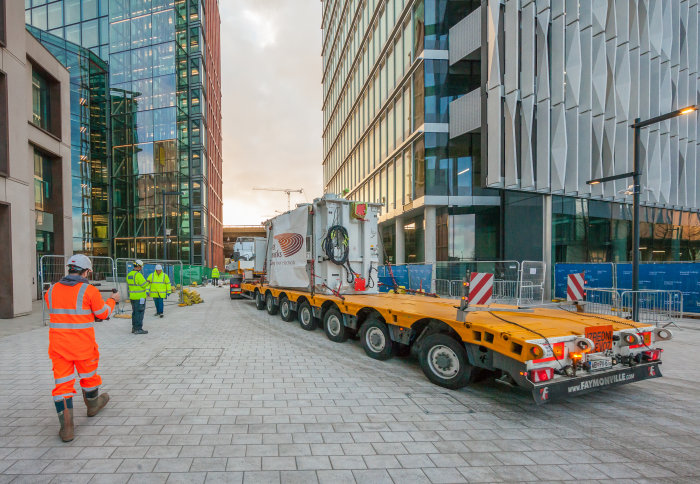The first of two electrical transformers for the new sub-station is brought on site on a lorry