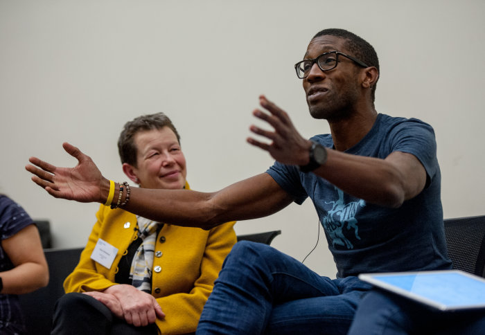 Professor Chris Jackson and Helen Wollaston during the Engagement Day panel discussion.