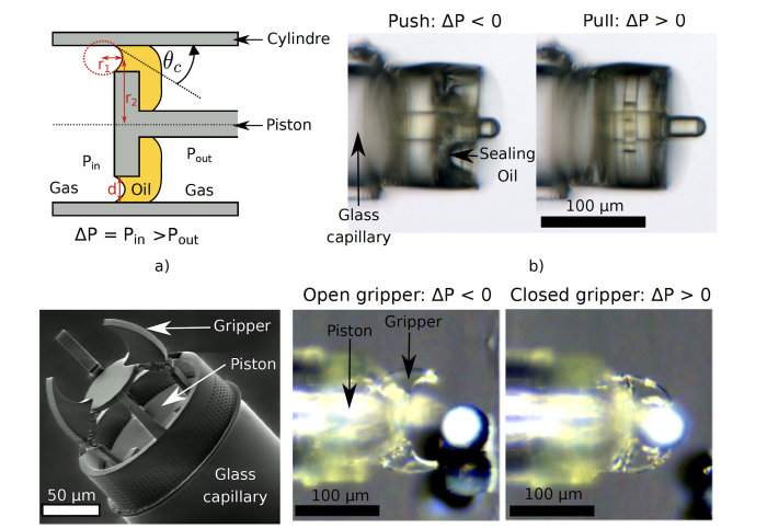 Liquid seal for compact micropiston actuation at the capillary tip