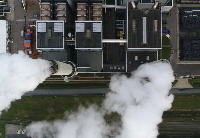 Overhead view of a coal-fired power plant