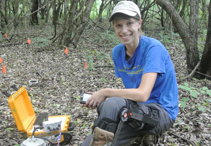 Dr Bonnie Waring measuring soil carbon fluxes in Guanacaste, Costa Rica
