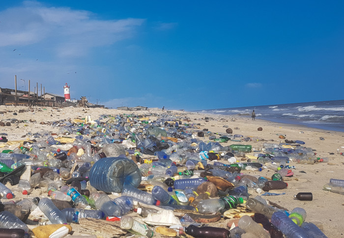 Mound of plastic trash on a beach