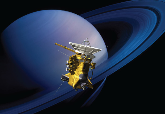 The Cassini-Huygens spacecraft in orbit around Saturn