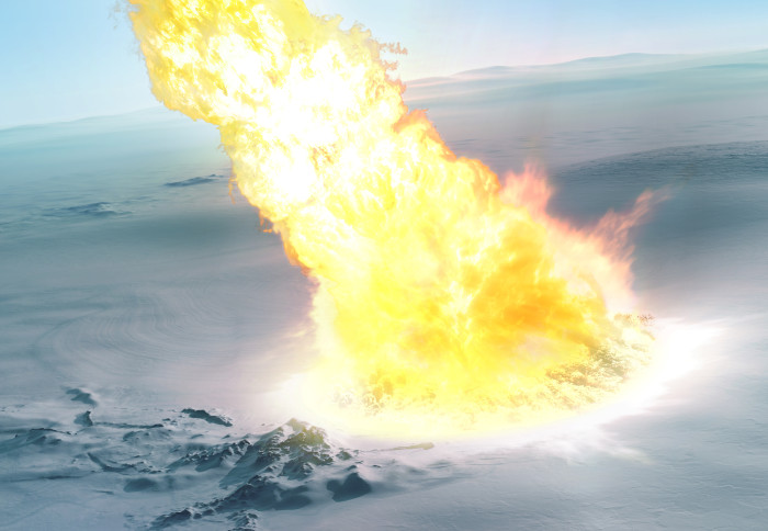 Artist's impression of a meteor hitting the Antarctic ice sheet