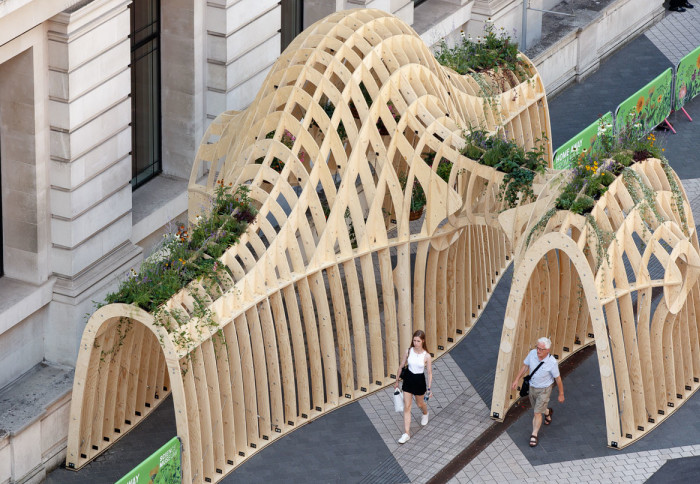 The Home Away from Hive installation, a wooden structure on Exhibition Road