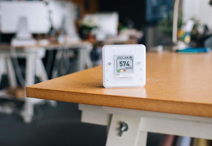 A CO2 monitor on a desk