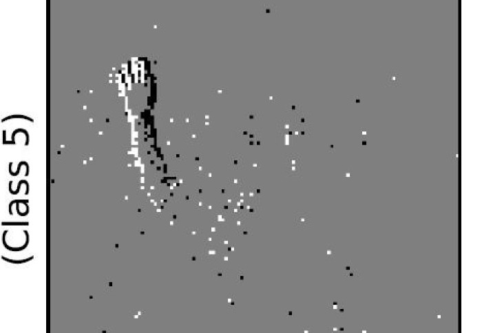 Digital images showing the AI network's interpretation of 'hand gesture' tests. Pixelated digital images of hands can be seen.
