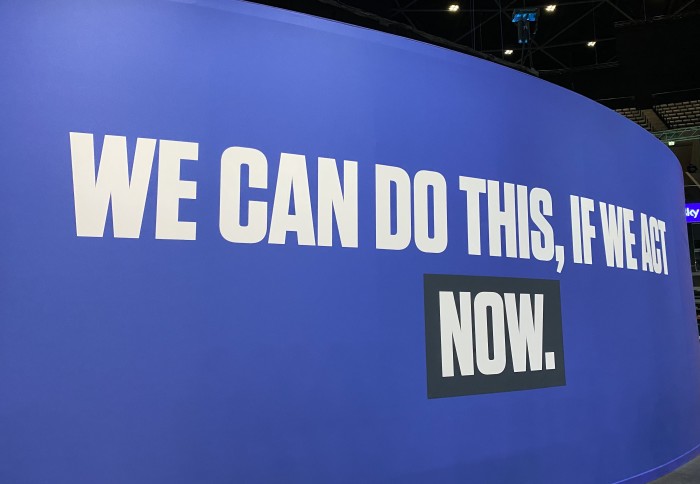 Wall of the Action Room in Blue Zone at COP26: 'We can do this, if we act now'