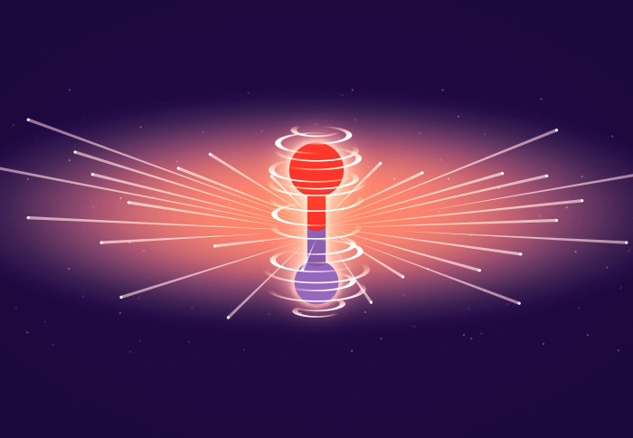 Illustration of a spinning molecule with lines spreading out from it