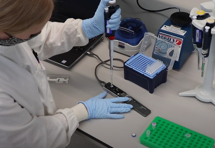 Ms Catherine Troman doing nanopore sequencing in a lab