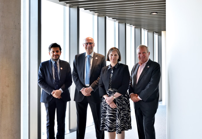 L-R: Prof Amir Sam, Prof Sir Stephen Powis, Prof Lucy Chappell, Prof Jonathan Weber