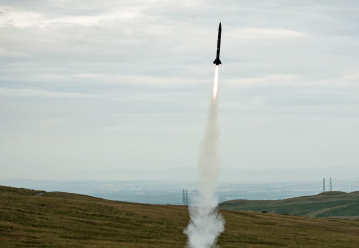 The Karman Space Programme test rocket launches in Ayrshire, Scotland, on 16 July.