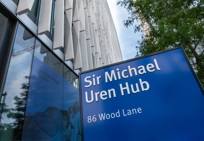 A sign for the Sir Michael Uren Hub building