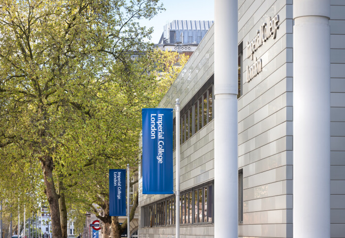 Banners down the side of a building reading 'Imperial College London'