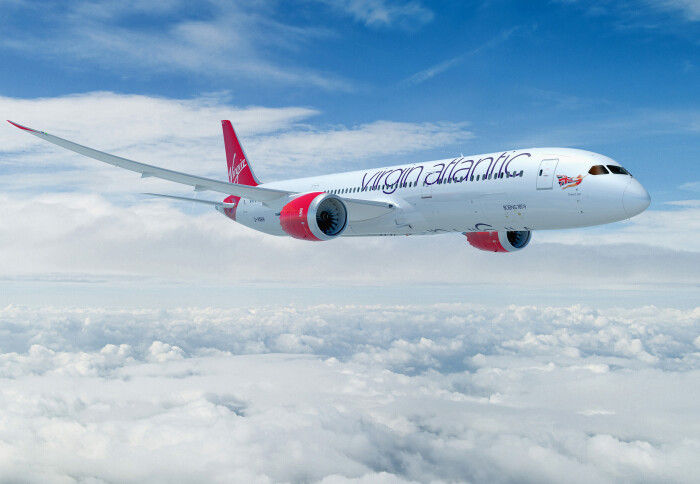The Virgin Atlantic plane in the air