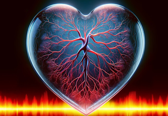 Heart vessels inside a cartoon-shaped heart