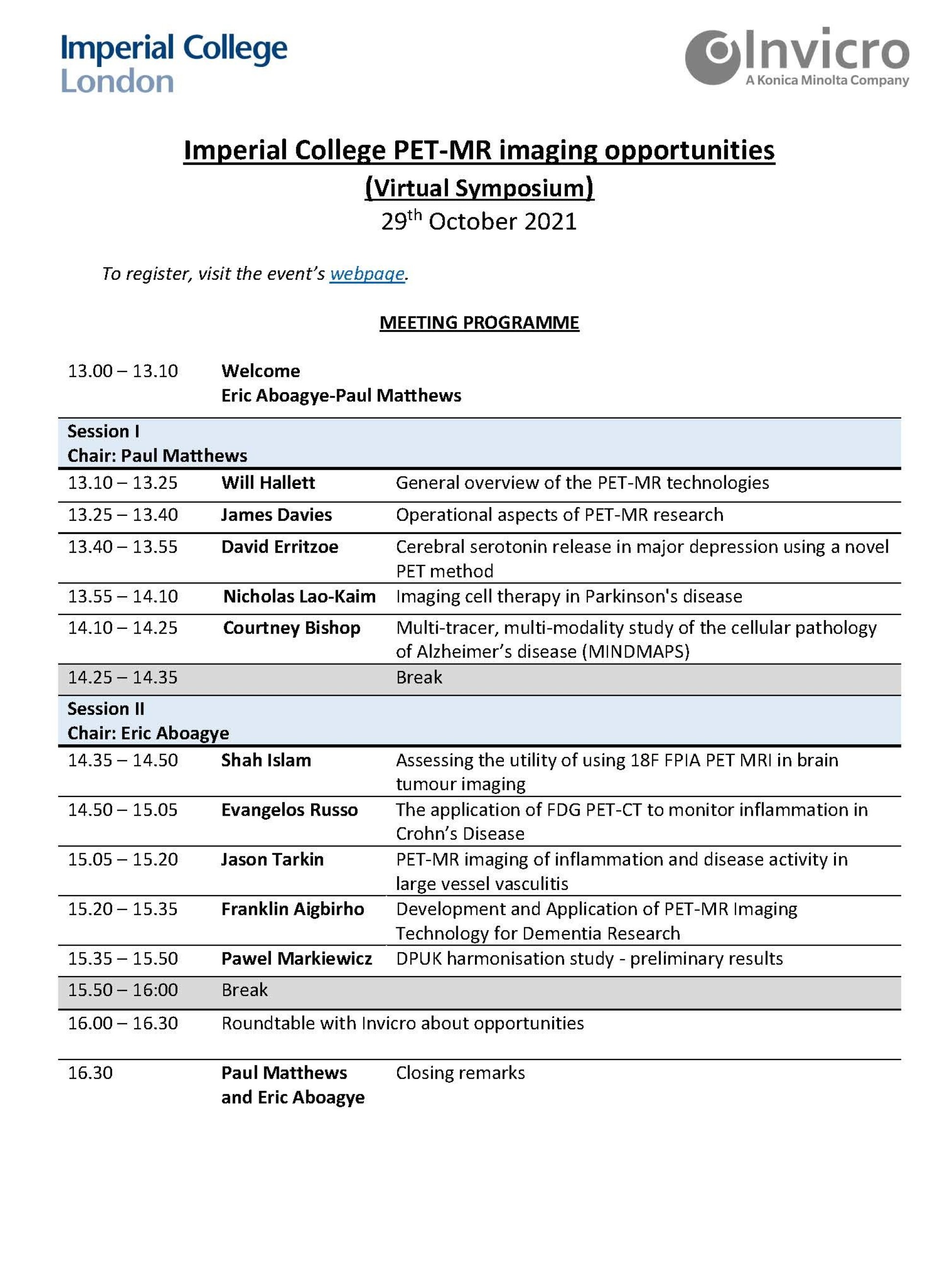 Event agenda