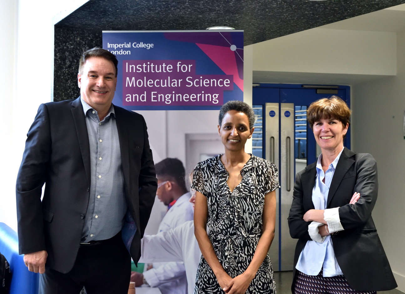 Professor Sossina Haile with IMSE's co-directors Professor Nicholas Harrison and Professor Amparo Galindo