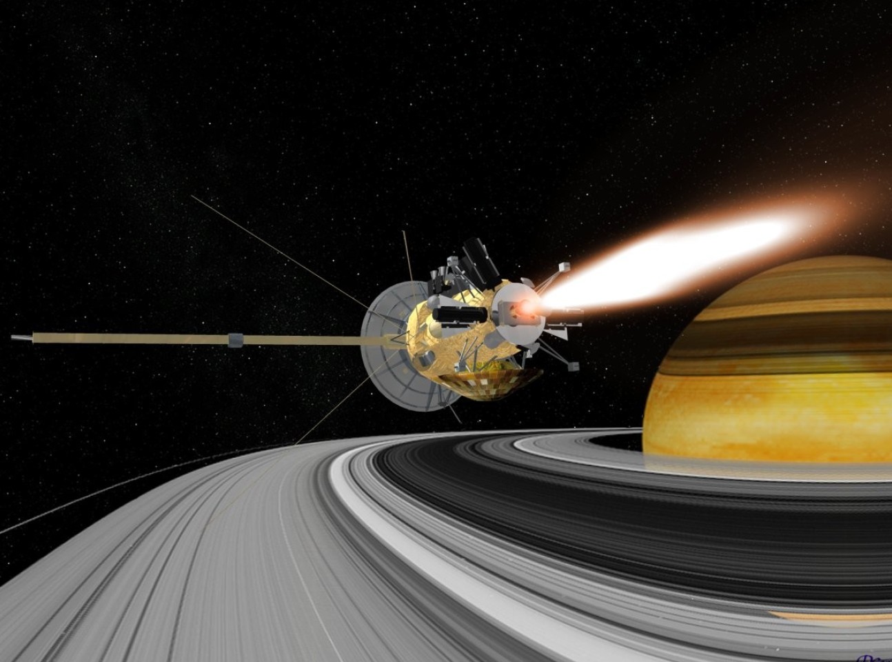 The Cassini space probe approaching Saturn (image credit: NASA)
