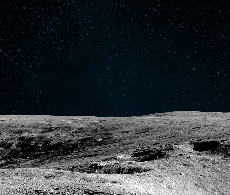 An image of the Moon's surface with open space in the background.