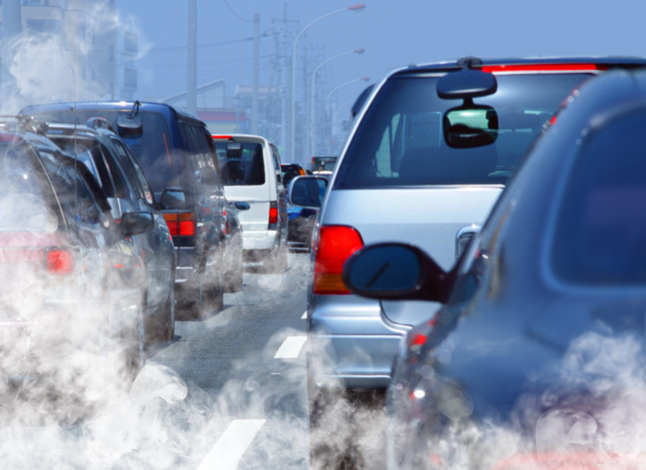 Idling cars releasing emissions