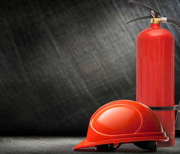 extinguisher and helmet