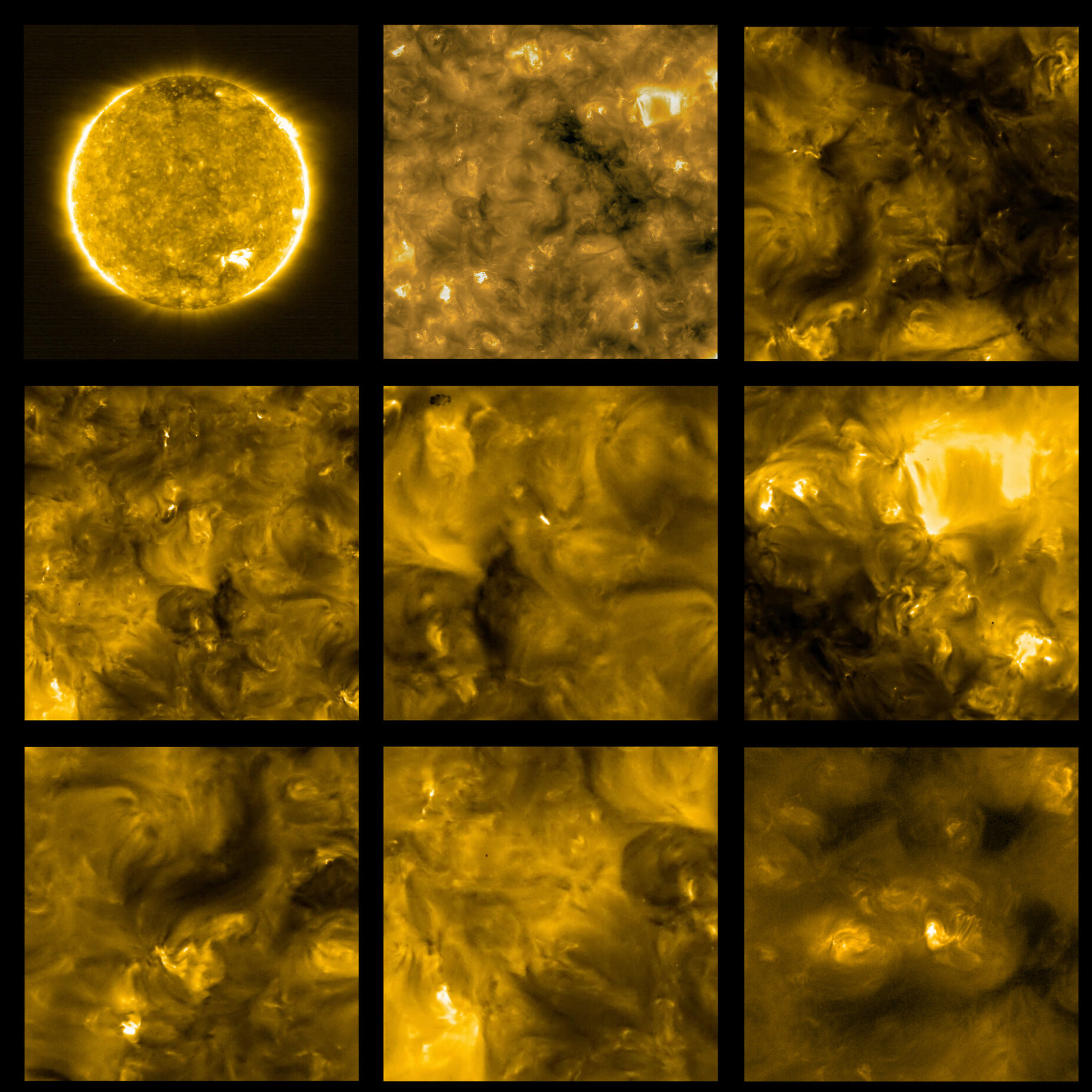 Close-up images of the Sun showing mini flares on the surface