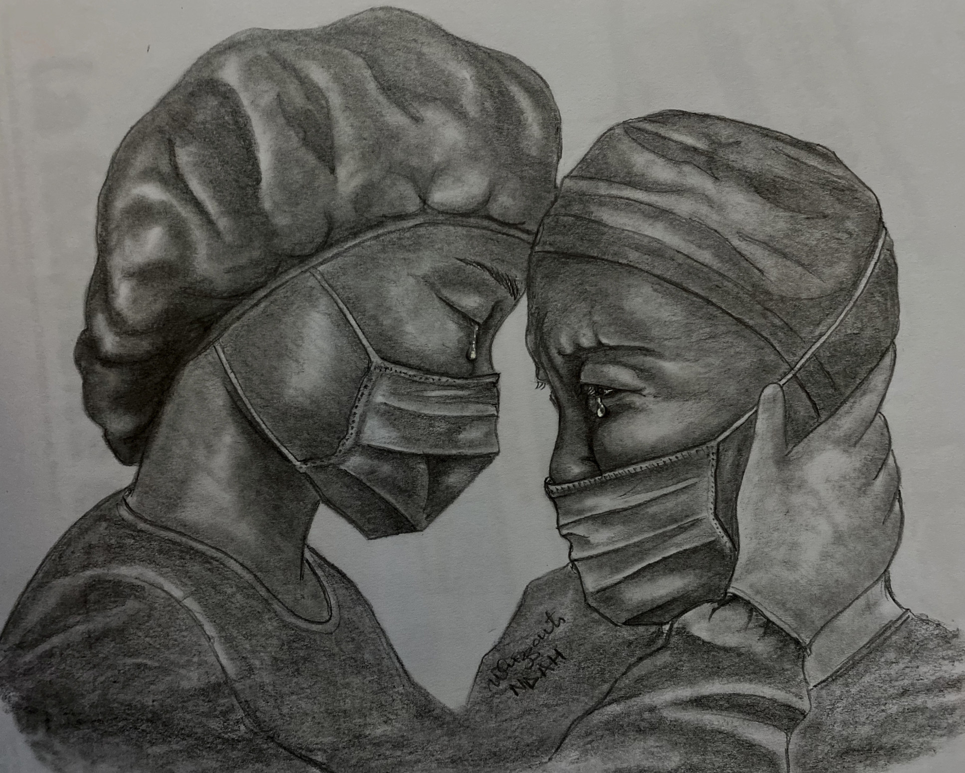 Drawing of medical professionals crying