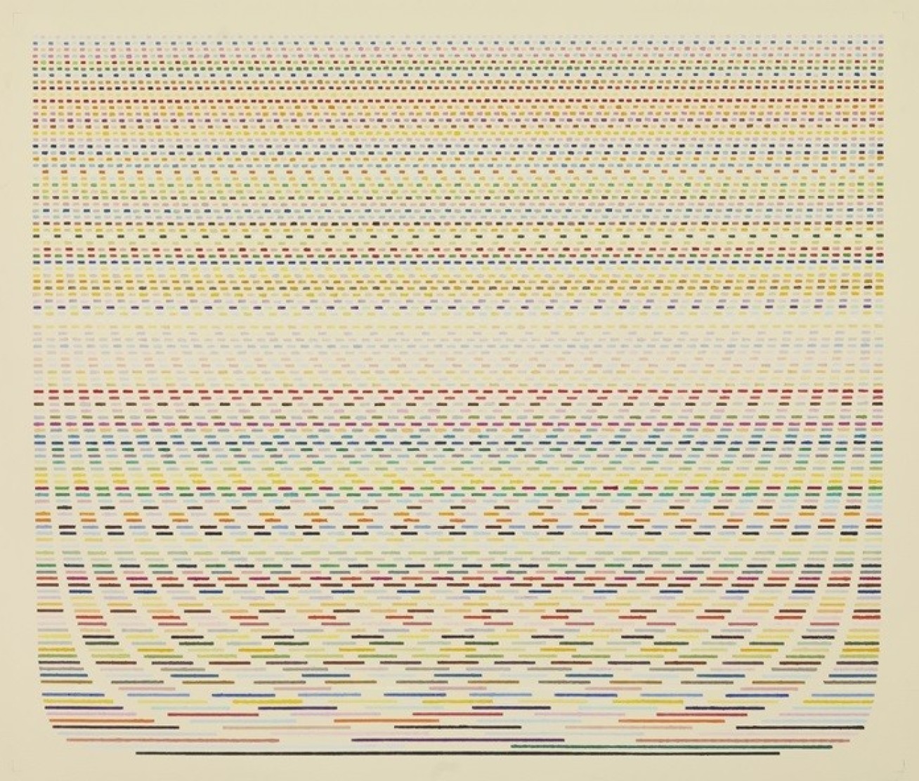Image made of layers of coloured dots and dashes