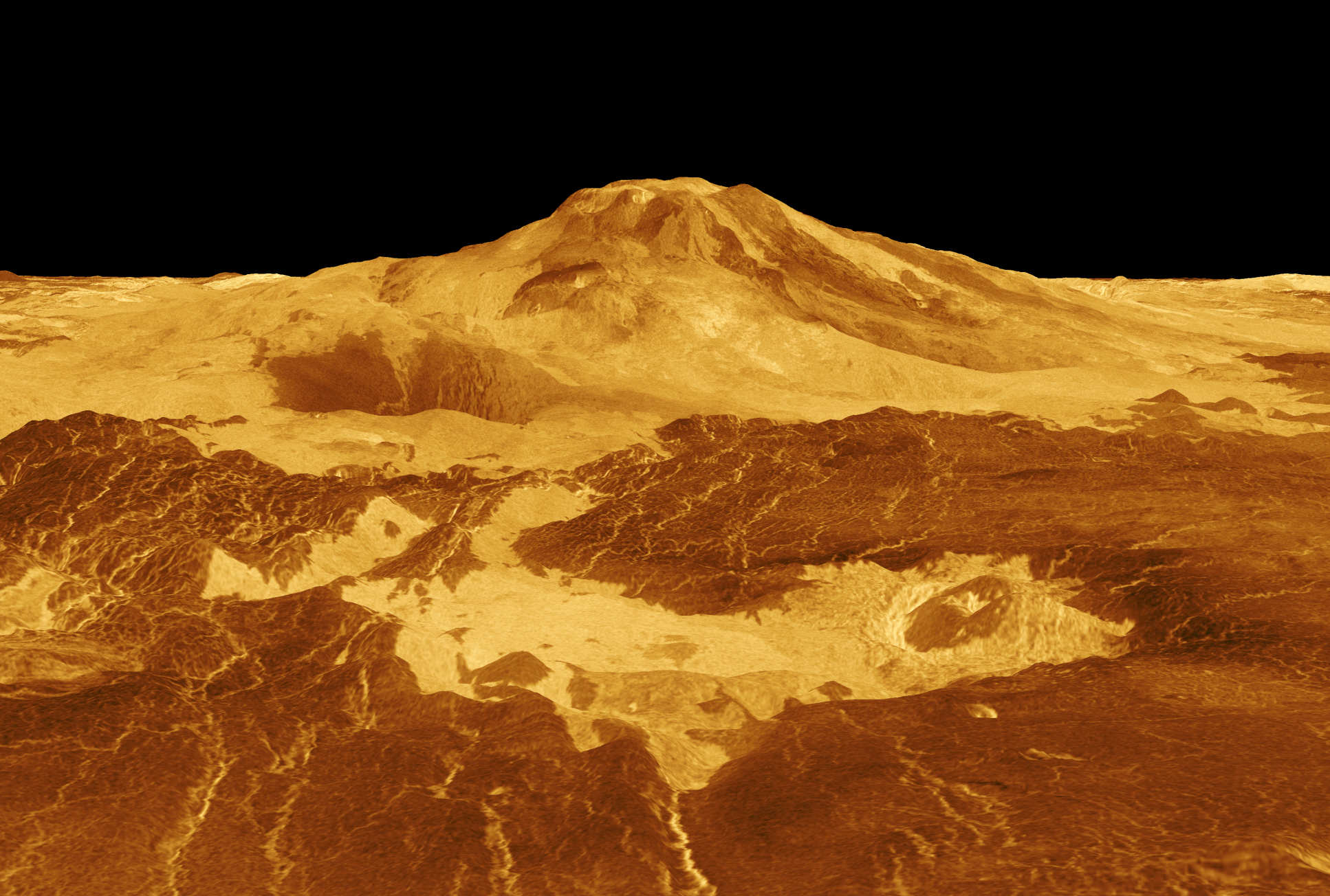 Computer generated image of Maat Mons, a volcano on Venus
