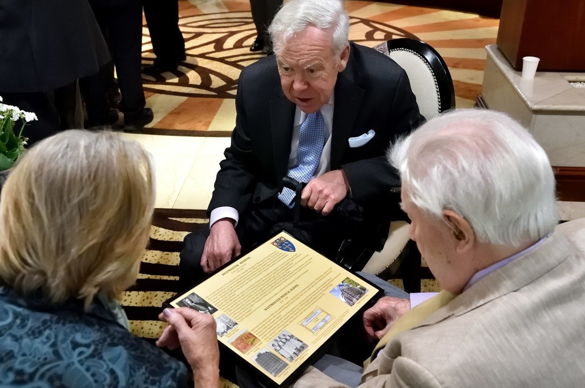 Former Westminster Medical School secretary, Robin Forrest, and former Dean, Dr Peter Emerson, look over the history of the Westminster