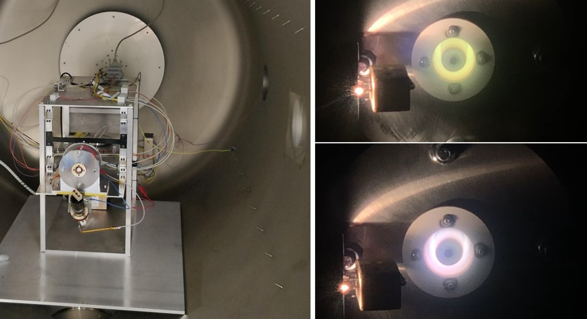 WET-HET thruster inside vacuum chamber and operating with and without magnetic field