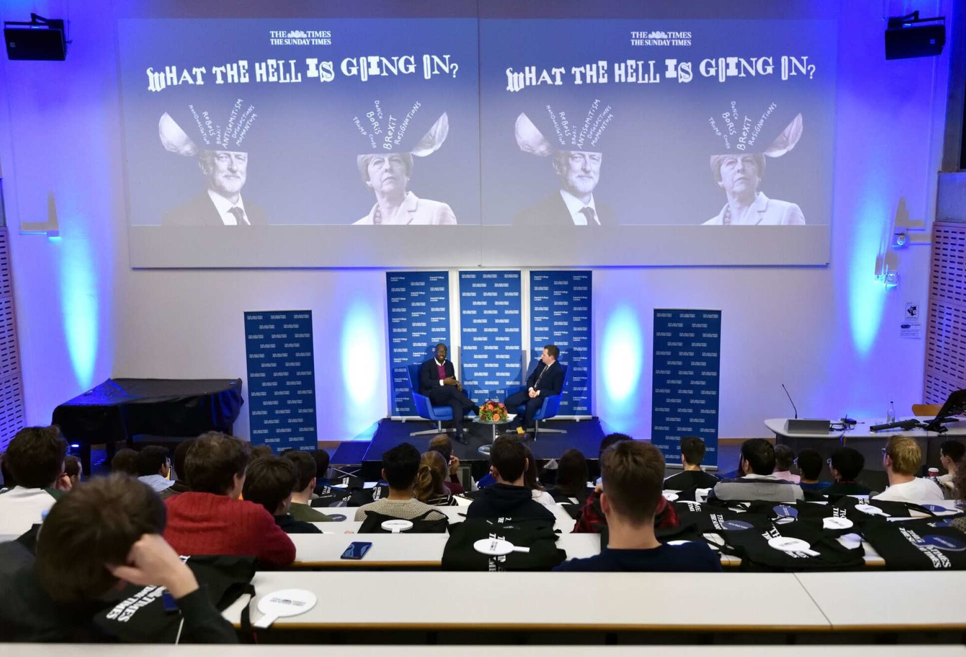 Lecture theatre of students listen to Sam Gyimah