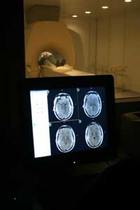 View from the control room of patient in MRI scanner