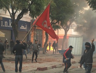 Barricades and fires in Tunisia, at the beginning of the Arab Spring (January 2011)