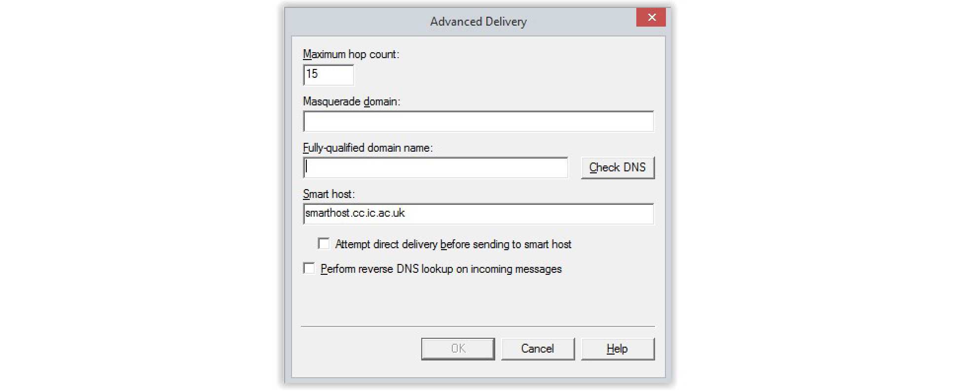 IIS smart host settings