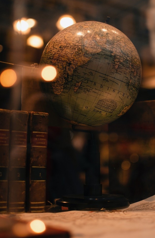Globe on bookshelf