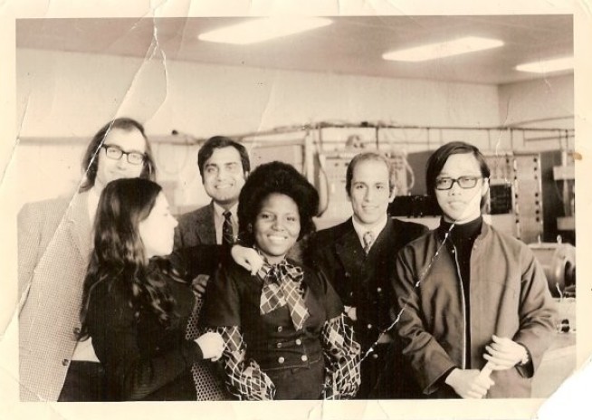 Yvette Stevens with colleagues at Imperial College London in 1973