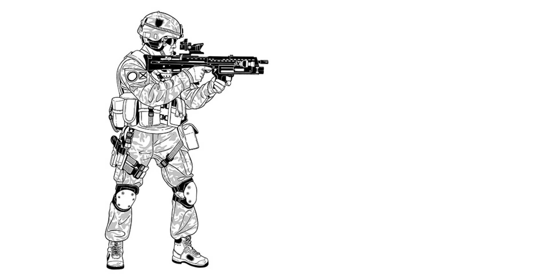 An illustration of a solider aiming a gun