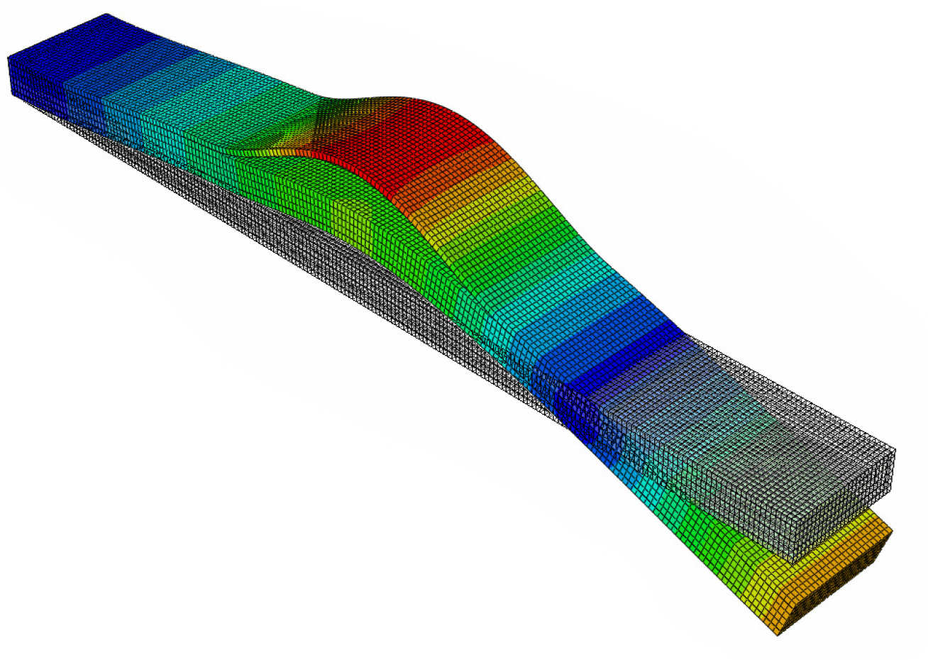 One of the mode shapes of debonded sandwich structure from modelling