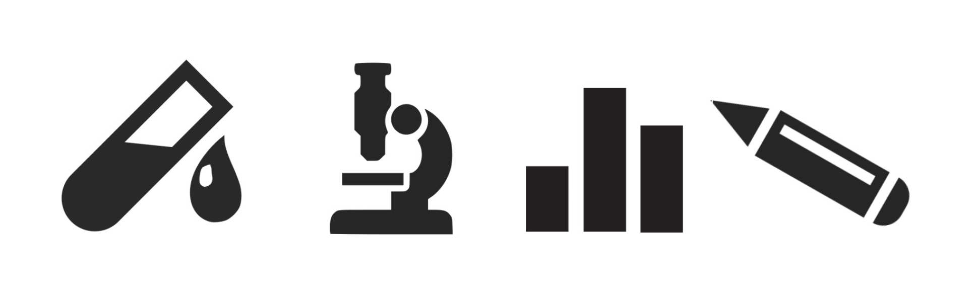 Icon of test tube microscope graph and pen
