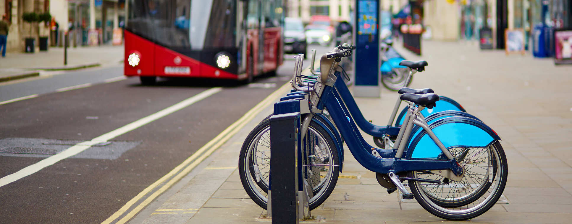 A row of public bikes in London