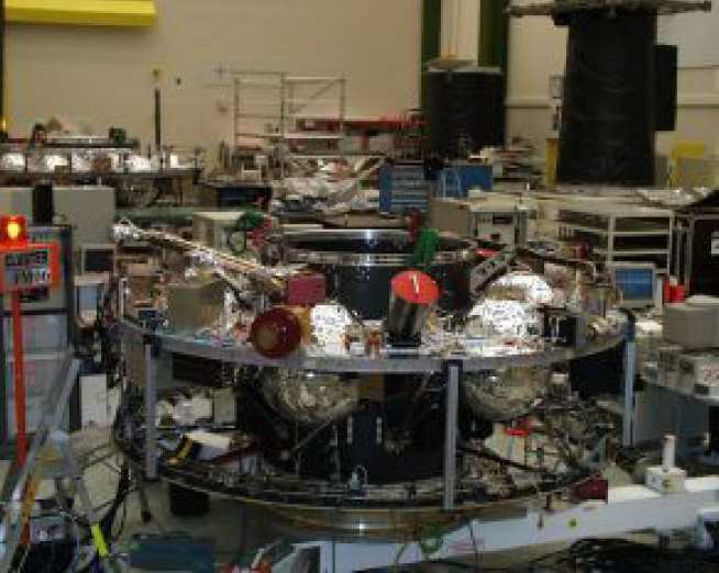 A Cluster spacecraft during payload integration