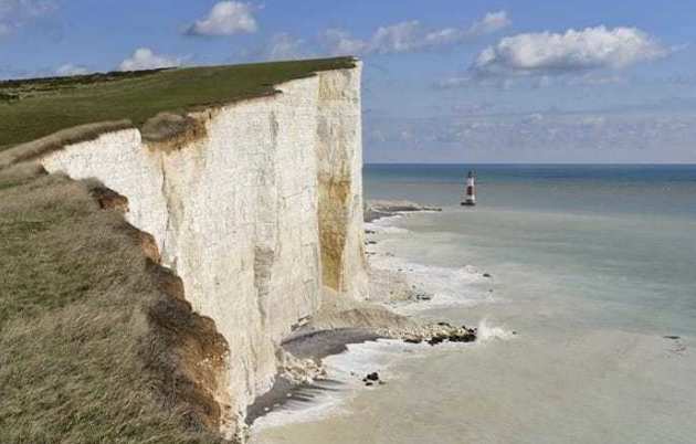 View of eroding chalk cliffs on England's south coast