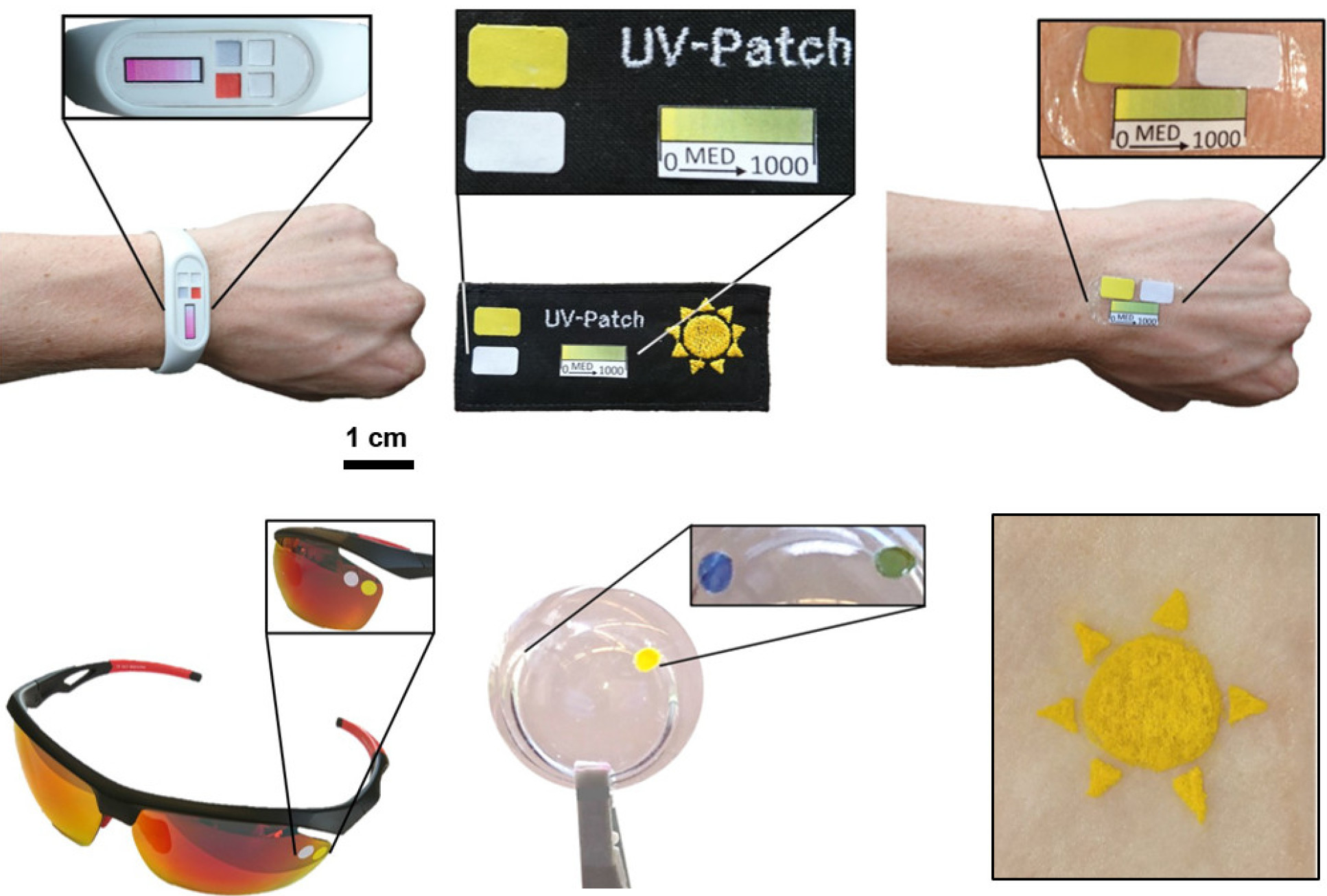 Selection of wearable devices showing colorimetric changes.