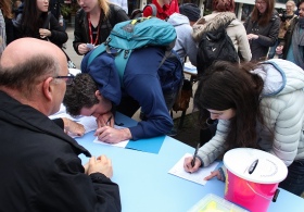 Students register for the record attempt
