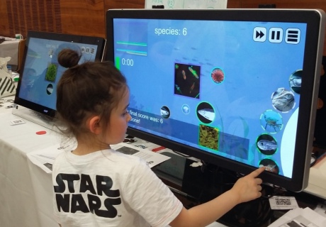 Children playing EcoBuilder computer game at last years' festival
