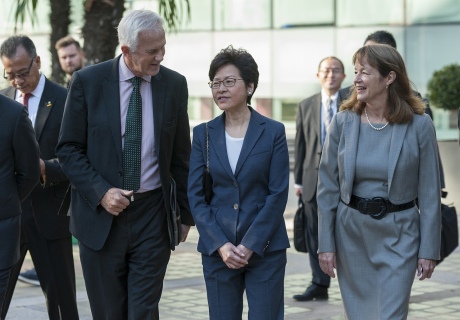 Carrie Lam with Sir Philip Dilley and Alice Gast