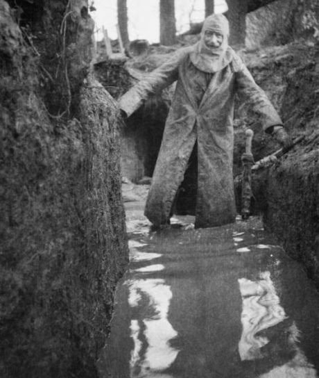 Colonel Philip R. Robertson (Scottish Rifles) in waterlogged trenches at Bois Grenier, January 1915